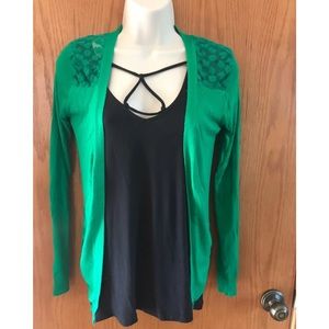 kelly green design lace cardigan